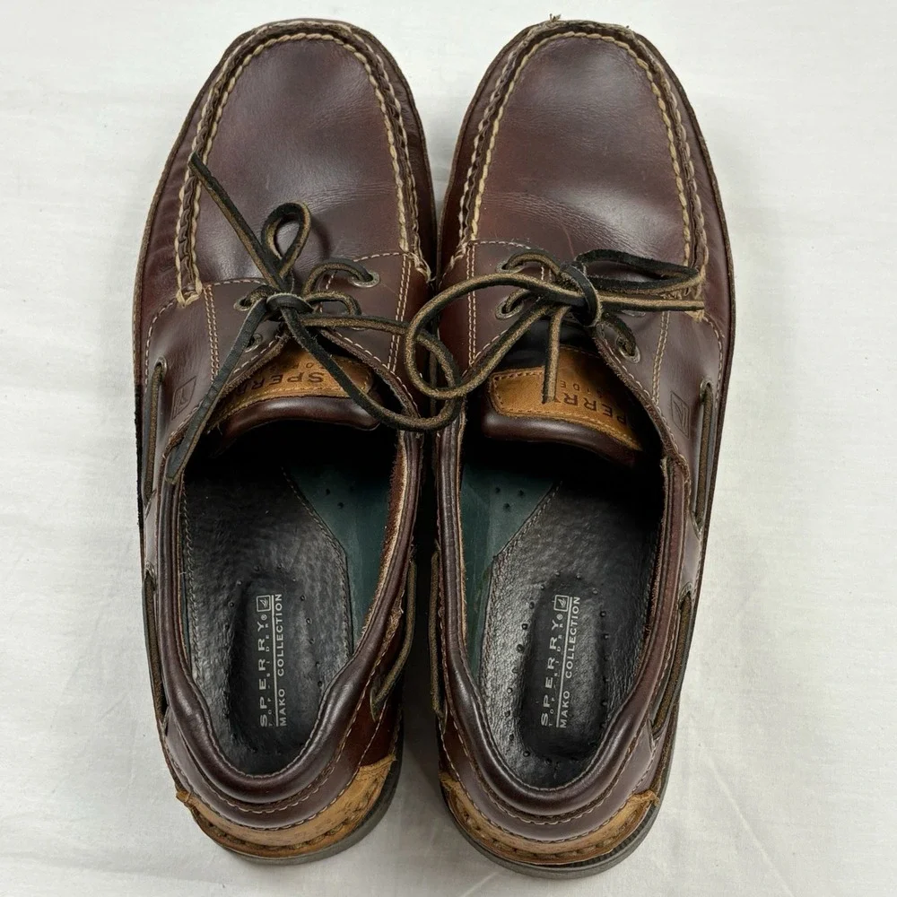 Sperry Top Sider Mako Collection Brown Leather Boat Shoes Moc Round Toe 9.5M EUC
